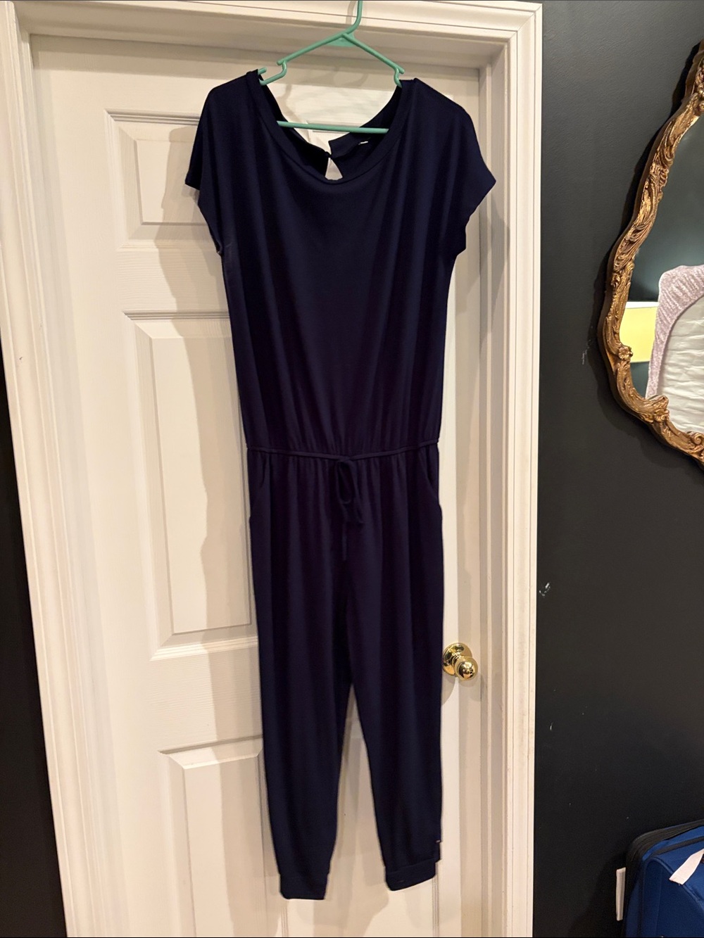 Navy Sleeveless Jumpsuit with Drawstring Waist